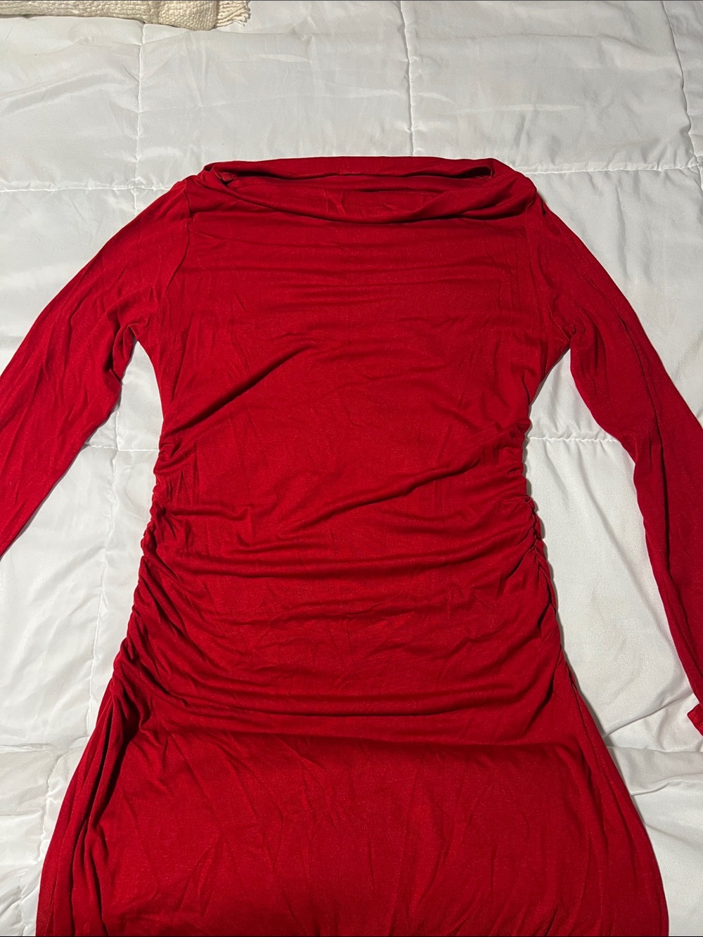 Commense Off-Shoulder Ruffle Knit Red Dress - Picture 9 of 12